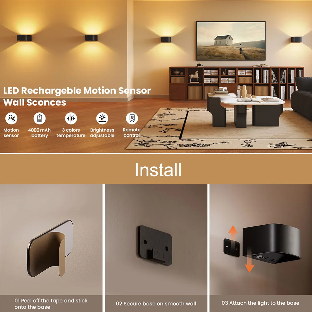 Immagine 6: Luce Notturna LED Intelligente con Sensore di Movimento, Ricaricabile, Magnetica, 3 Colori, Doppio Controllo, Impostazione Timer, Modalità Giorno/Notte