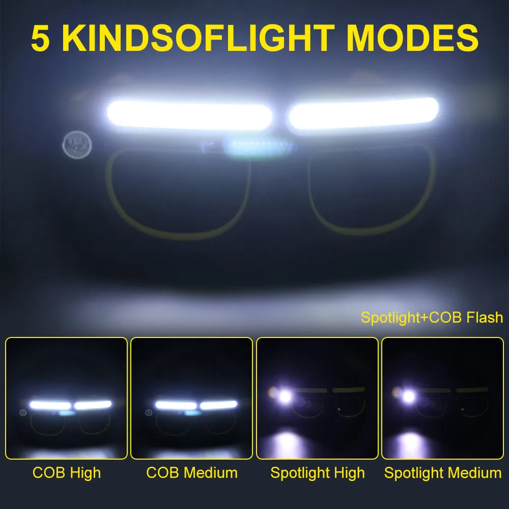 5 Modes LED Glasses Headlights Safety Waterproof Multifunctional Headlamp Ultra Light Rechargeable Outdoor Cycling Headlights