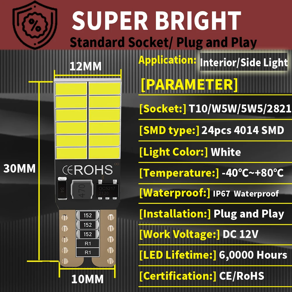 10X T10 W5W LED Lamp Car Light Bulb Canbus for Hyundai Solaris Creta ix35 Santa Fe License Plate Light Side Marker Trunk Lamp