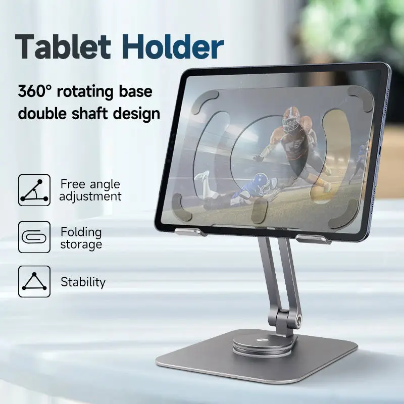 Suporte ajustável de alumínio para tablet e notebook com base giratória 360, dissipação de calor, suporte portátil para telefone, laptop e tablet