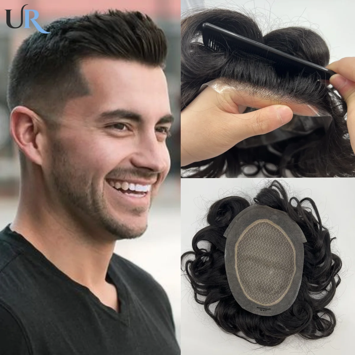 Australia-Double Lace Male Hair Prosthesis Lace And Silk With PU Base Breathable 100% Natural Human Hair Toupee Man Wig