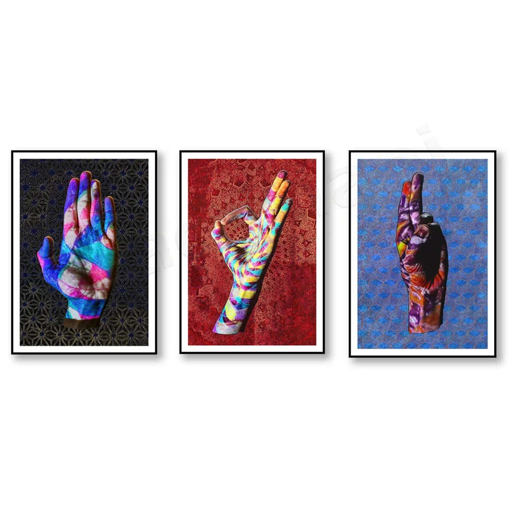 Mudra hand drawn art print, psychedelic poster for a modern and vibrant home, best new home gift, colorful wall art