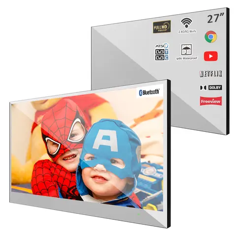 Souria 27 인치 욕실용 스마트 미러 TV LED 샤워 텔레비전 유럽의 방수 안드로이드 블루투스 WiFi 창고