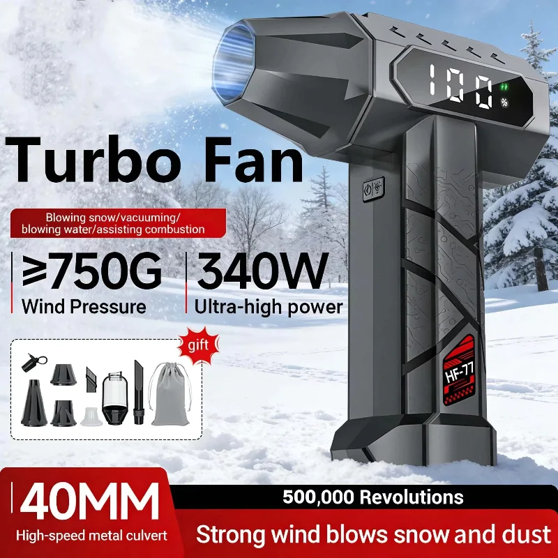 

1000000RPM Turbo Jet Blower 340W High Power Fan Portable Vacuum Cleaner 750g Wind Pressure Brushless Motor 15000mAh Tool