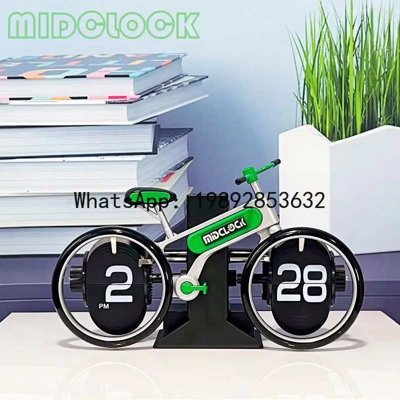 Creative bicycle page turning clock Home desktop personalized bicycle shape page turning clock Fashion decorative gift desk