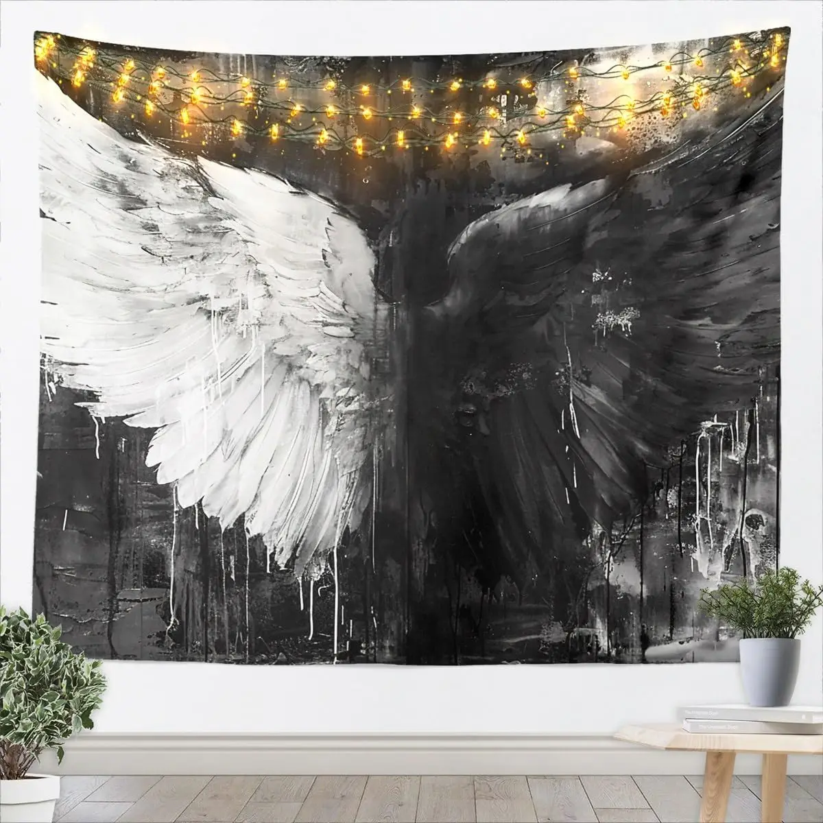 Angel Wings Wall Hanging Tapestry,Abstract Art Soft Microfiber Home Wall Blanket Tapestries Black and White Polyester Tapestries