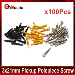 100Pcs 3x21MM Slotted Screw Polepiece Pole Screws Guitar Pickup Parts Screw Rods 21mm Lenght 3mm Diameter Black/Gold/Chrome