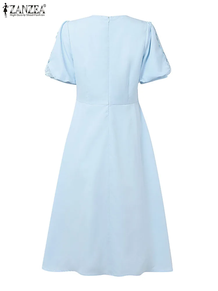 ZANZEA Women Printed Elegant Dress Summer Short Sleeve Sundress A-Line Office Work Vestidos 2025 Casual Loose Robe Femme