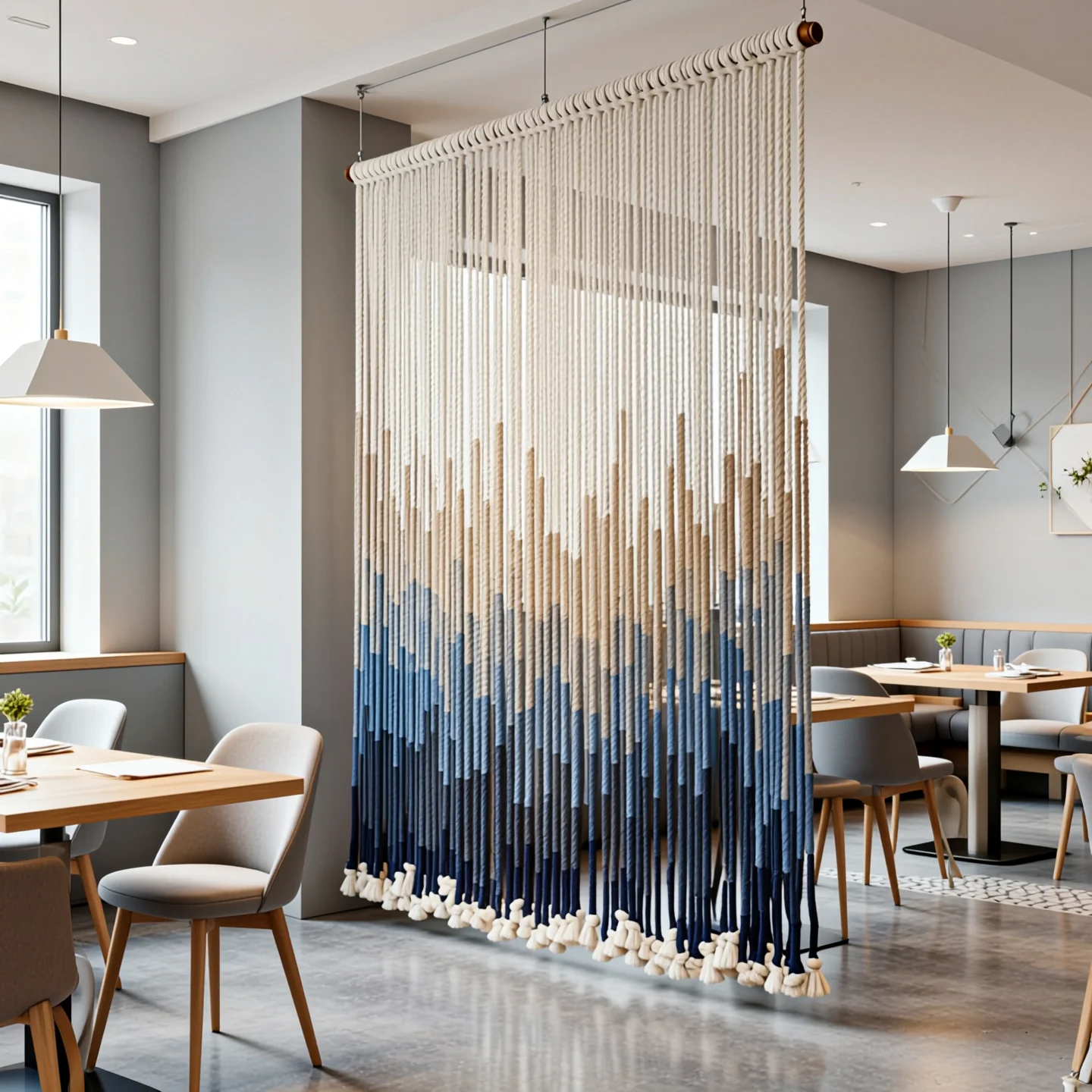 #￥Macrame Minimalistic Fiber Tassel Cotton Art Deco Wedding Large Restaurant Interior Partitions Decoration Foldable Design