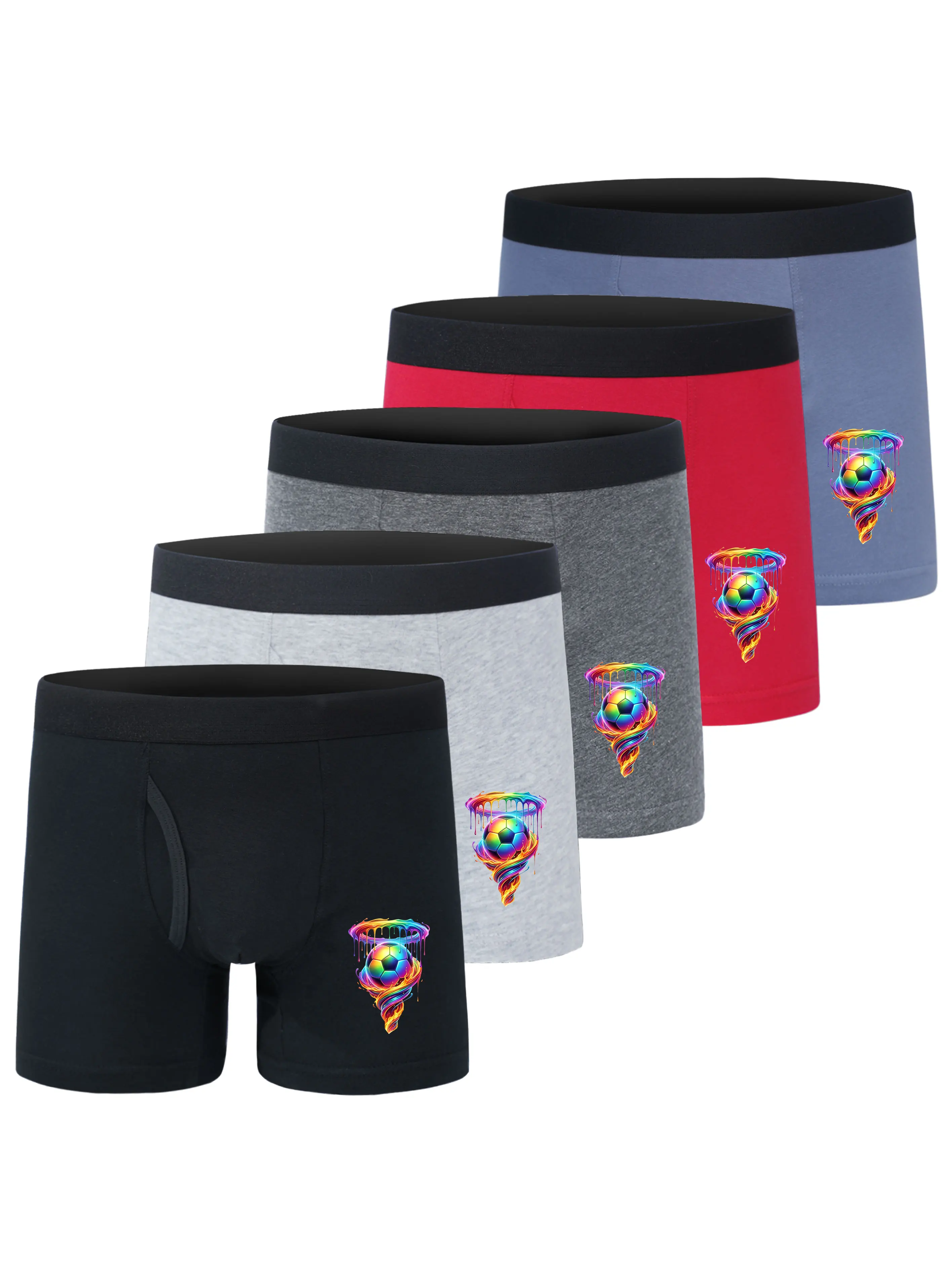

5-Pack Boys Cotton Boxer Shorts Children's Underwear Colorful Gradient Melting Football Graphic Comfort Sports Kids' Clothes