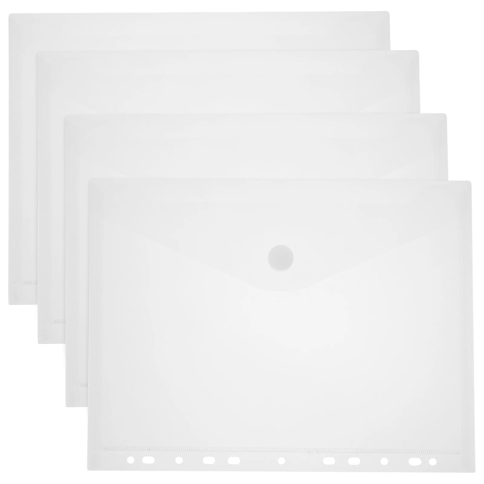 4 Pcs A4 Document Folders Clear Transparent File Bags Storage Pouches Sticker Button Envelopes Office Supplies Plastic Wallets