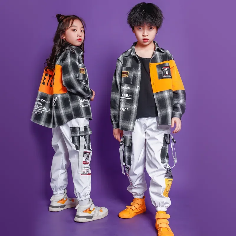 子供のためのジャズダンスの衣装、服、ステージウェア、バラルームウェア、ヒップホップアウト、女の子のジャケット、カジュアルなダンスパンツ、カーニバルの服