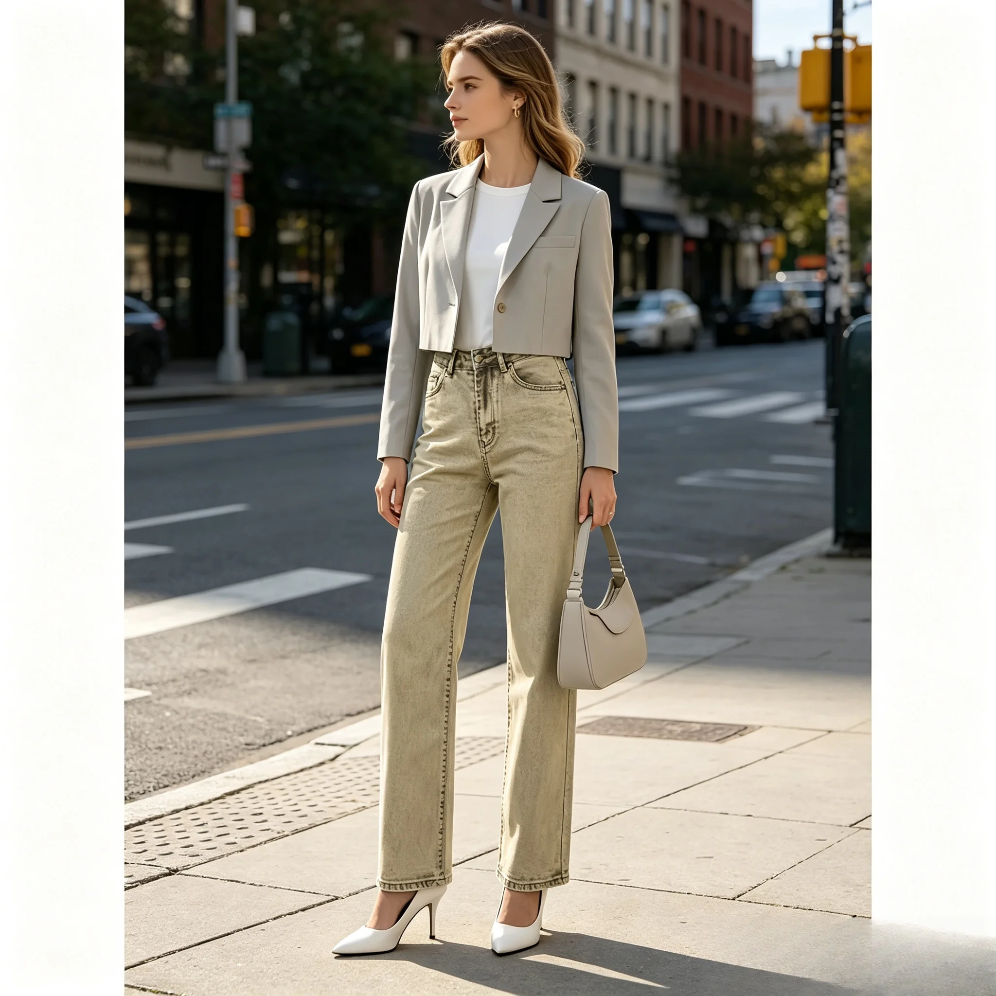 American retro high waist slim loose wild straight pants, new foreign fashion wide-leg pants.