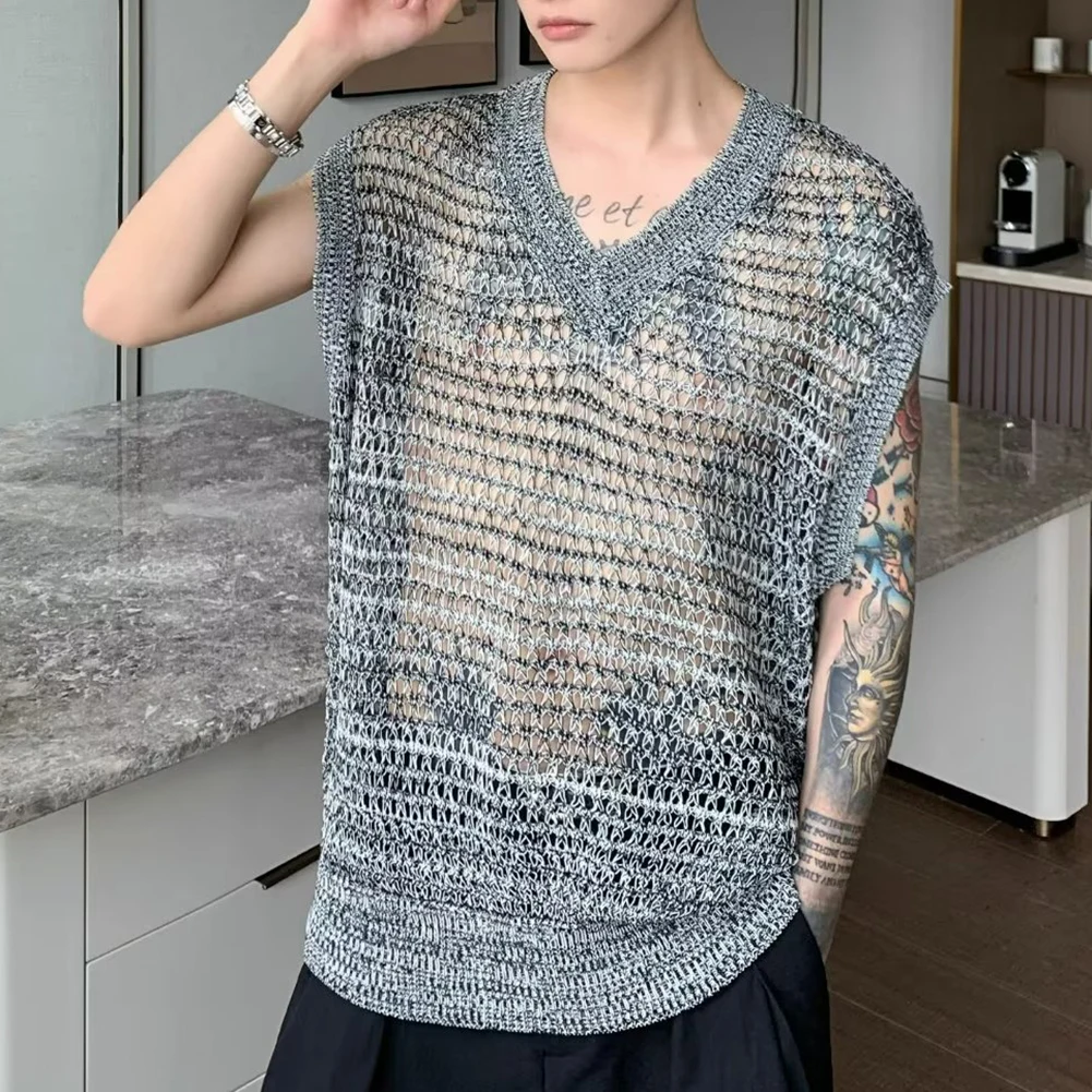 

Casual Mesh Tank Fashion Streetwear Summer Wear Acrylic Fibers Regular Length Sleeveless Solid Color For Daily Wear