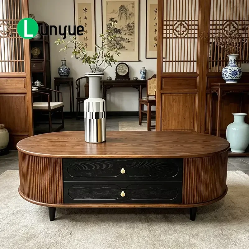 Modern Solid Wood Coffee Table with Storage Drawers Eco Friendly Design for Living Room Hospital Hotel Furniture