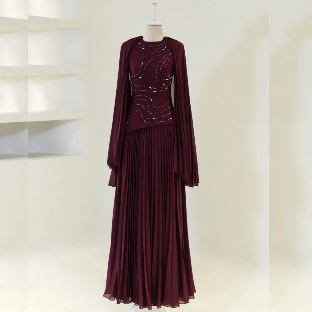 

Customized Glitter O-Neck Pleat A-line Long Dresses Classic Formal Evening Dress Bespoke Occasion Prom Elegant Party Wedding