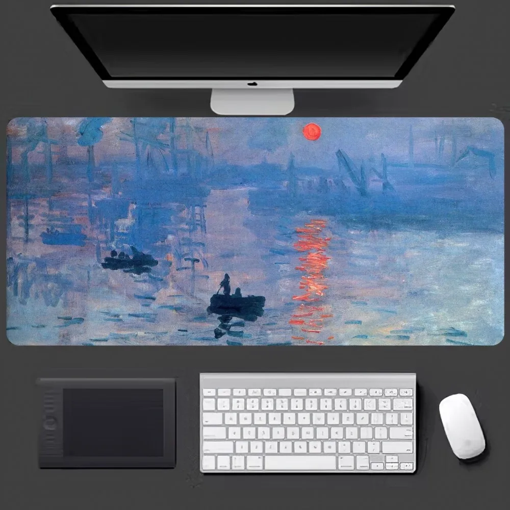 Claude Monet Mousepad alas Mouse Gaming besar, alas Mouse Keyboard PC Gamer