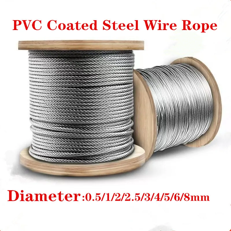 

100 Meter Stainless Steel Cable Rope Kits Heavy Duty Garden Wire Cable Balcony Railing Farm Fence Tent Roll PVC Coated