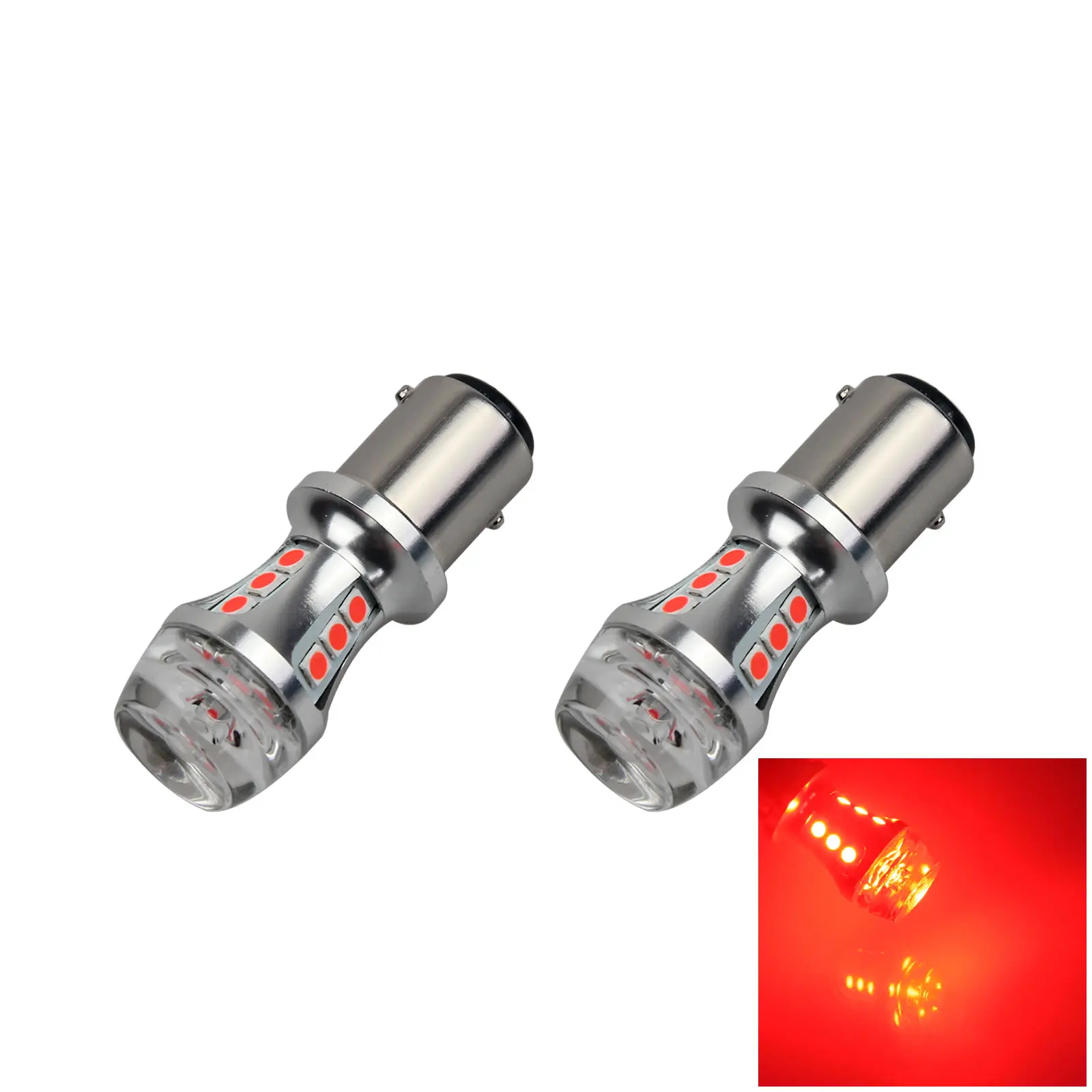 2x Red Car 1157 Brake Light Stop Blub 12V-24V No Polar 18 3030 LED 1152 P21/5W Z2724