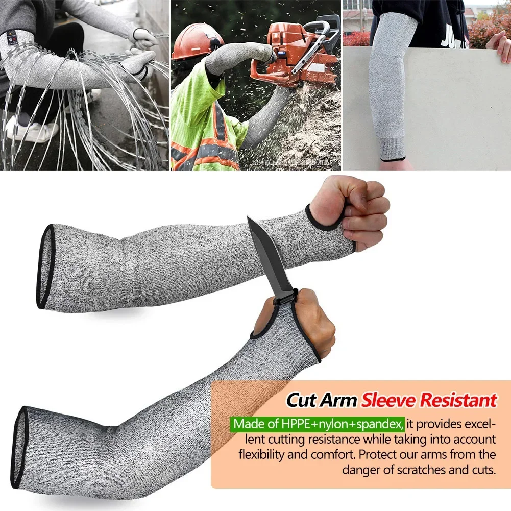 Protective Arm Sleeve Work Safety Arm Wrist Gloves Anti Cut Guard Bracers Arm Protection Level 5 HPPE Cut Resistant Work Sleeves