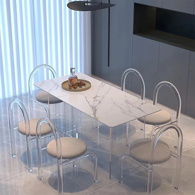 

Acrylic transparent suspended rock slab dining table rectangular living room eating table