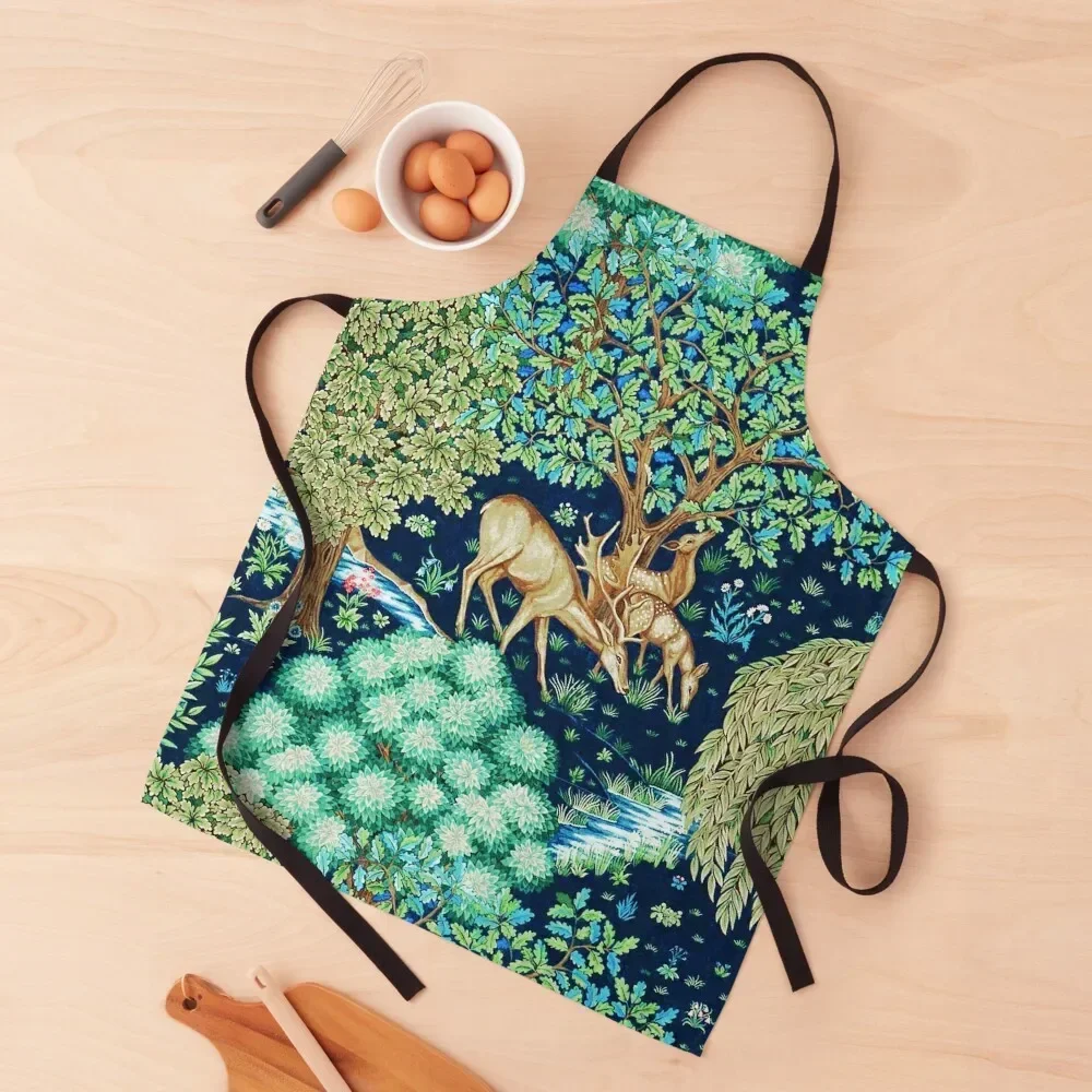 

William Morris Deer by a Brook Indigo Apron kindergarten teacher Hairdressing For Nail Stylist Apron