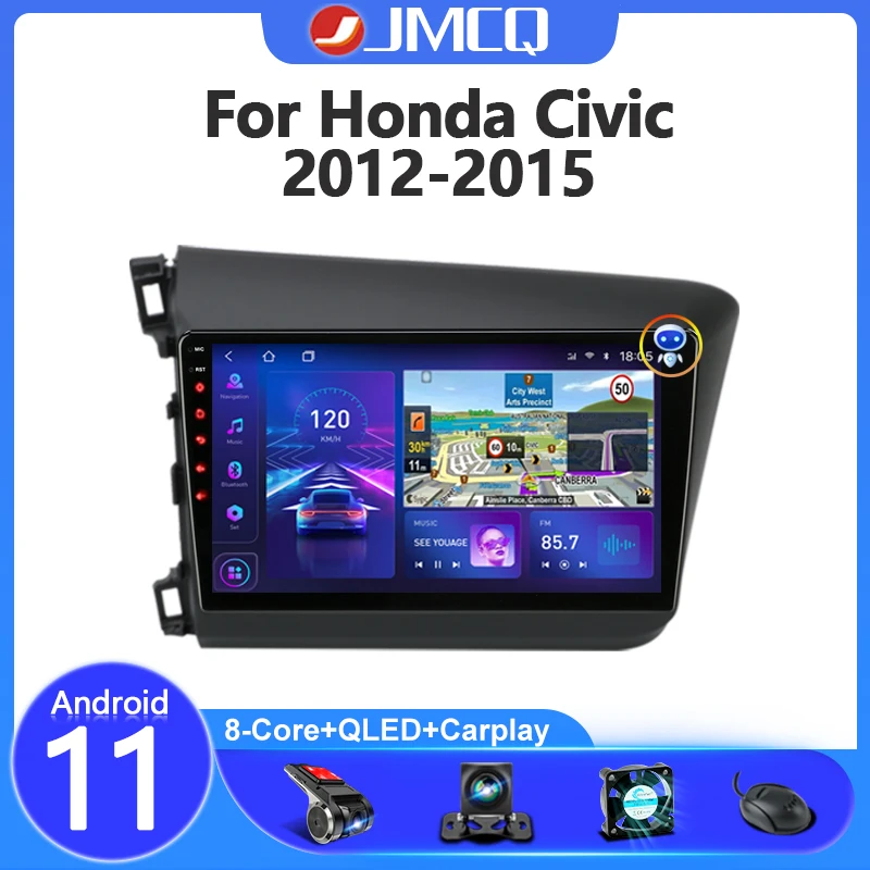 

JMCQ Car Radio For Honda Civic 2012-2015 2Din Android 11 Multimedia Video Player Navigation GPS DVD Stereo Head Unit Carplay RDS