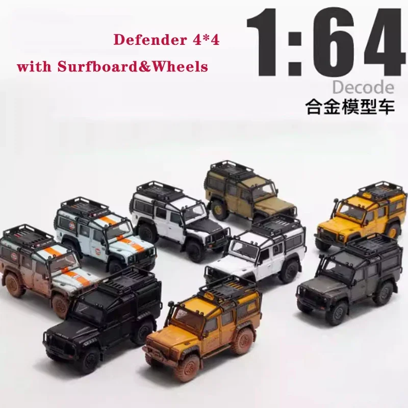 

Master x DEcode Diecast 1:64 Defender 4*4 с доской для серфинга и колесами, модель автомобиля из сплава, коллекция хобби, сувенир, статическое шоу
