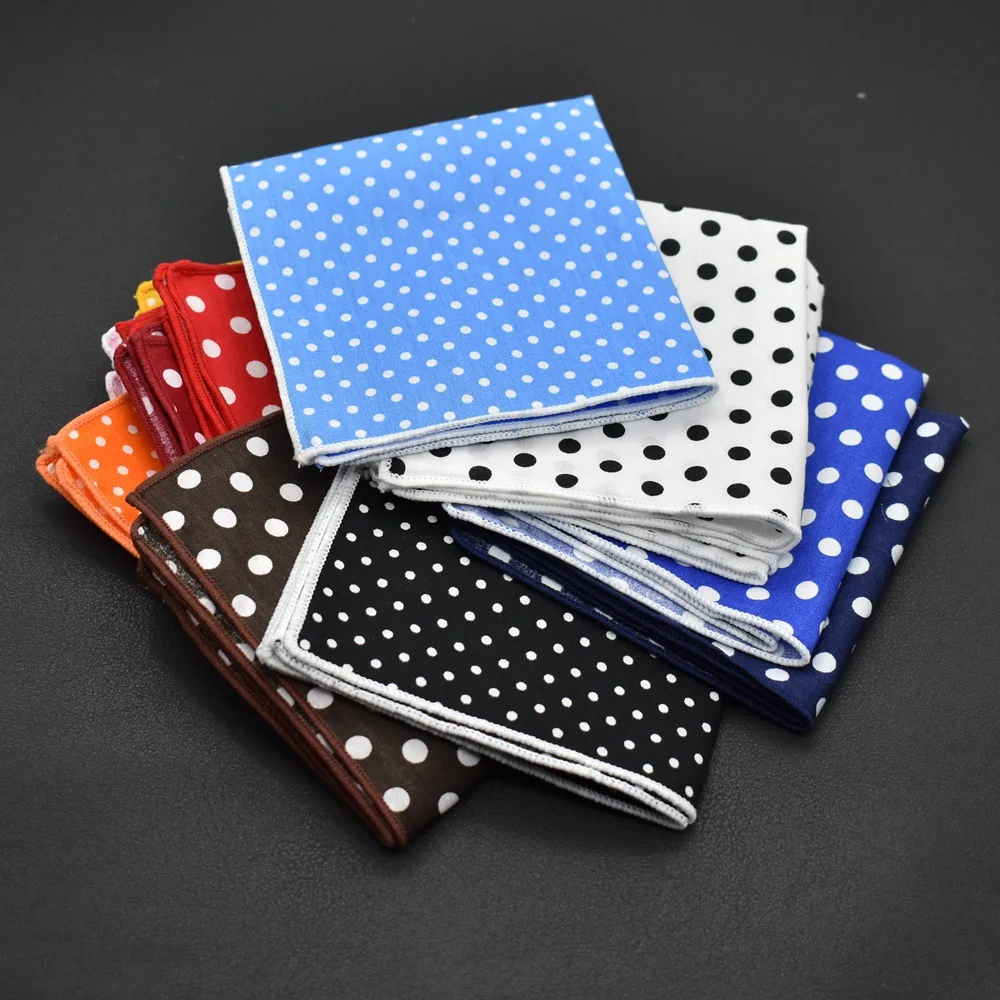 

Men's Polka Dot Pocket Square Cotton White Navy Handkerchief Formal Dress Wedding Party Suit Scarf Bridegroom Chest Towel Hanky