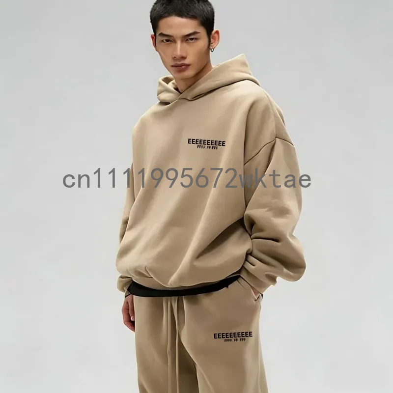 

Luxury Design Front and Rear Silicone Letter Hoodies Set Trend Oversized Men's Sportswear Men's Tracksuit High Street Couple Set