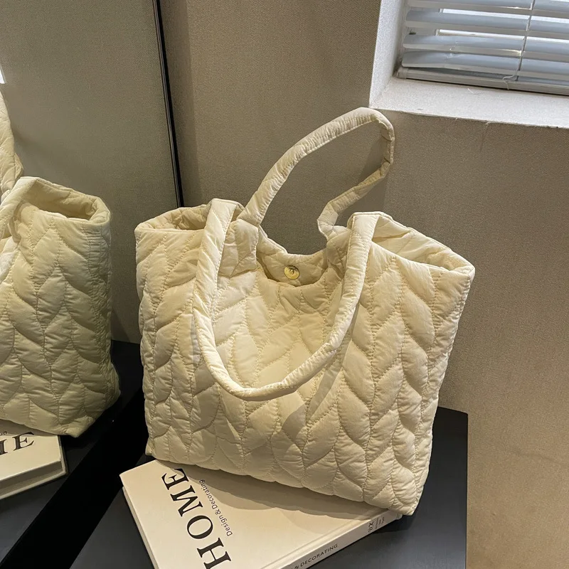 Women's Tote Bag One Shoulder Handbag New Fashion Casual Versatile Large Capacity Solid Color Simple Cotton Filling