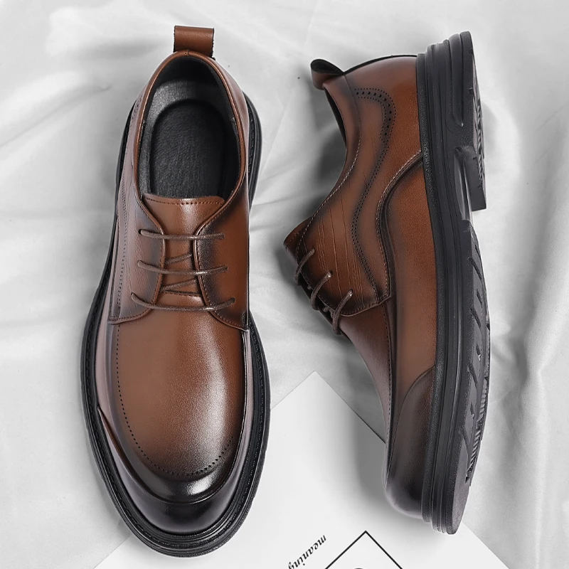 

Men's Black leather shoes Retro casual gentleman style High quality leisure office and business adult shoes Luxury New Brown