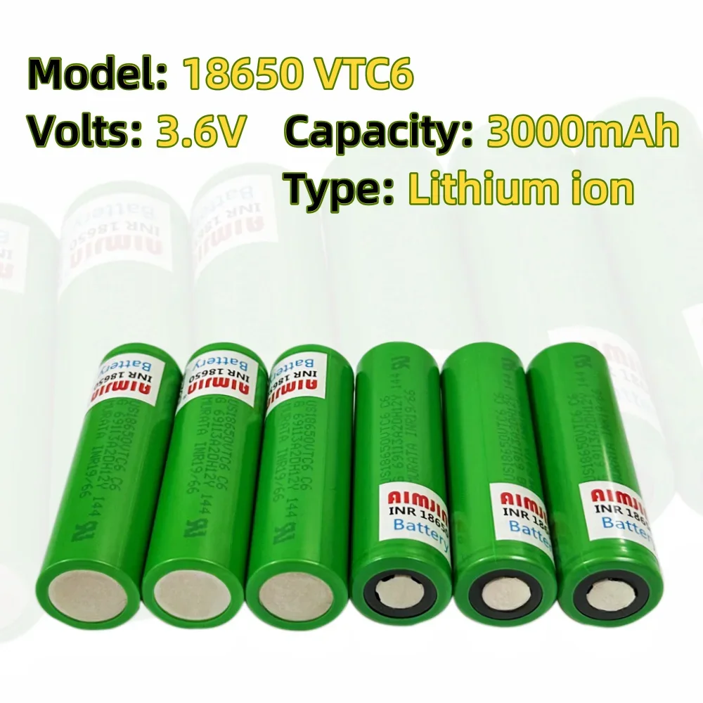 100% Original 18650 VTC6 3.6V 3000mAh Rechargeable Lithium-ion battery suitable for remote control, flashlights etc