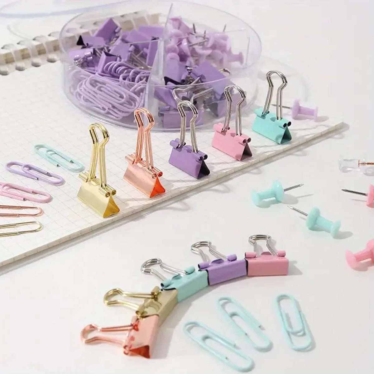 aper clip and binder set, metal binders in various sizes, cute desk office supplies, desk accessories