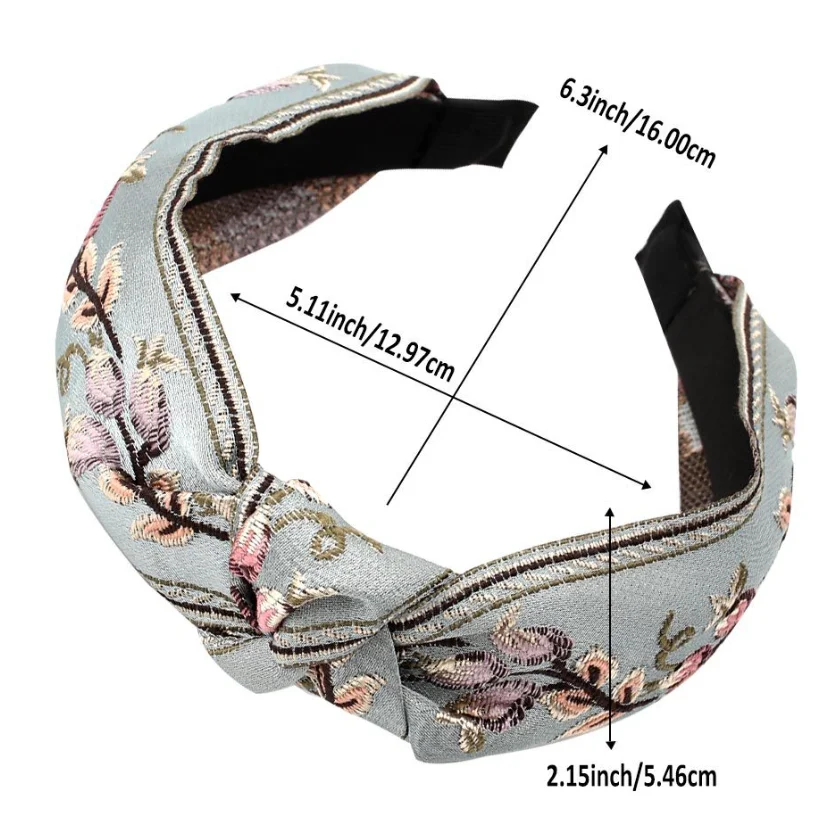 Neue Retro geknotete Stirnband für Frauen Haarschmuck Mädchen Blumen stickerei Haar bänder Haar reifen Band Kopf bedeckung Lünette Großhandel – Detail 2