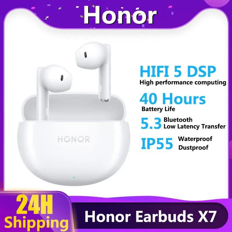 New Original Honor Earbuds X7 Earphone TWS Bluetooth 5.3 HiFi 5 DSP Call Noise Reduction IP54 Waterproof 40 Hours Battery Life