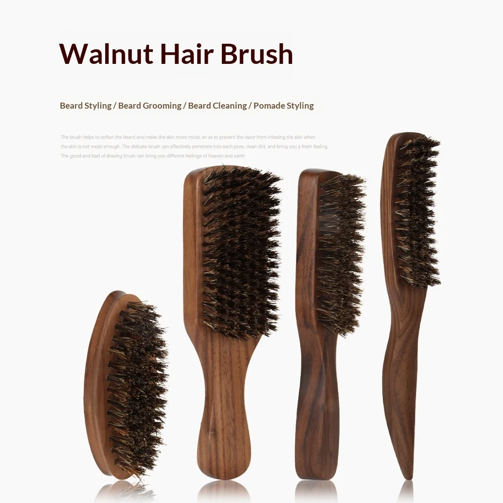 Wood Handle Boar Bristle Beard Brush Shaving Tool Hair Brush Wooden Curved Men Beard Shaving Brush Hair Stylist Mustache Brushes