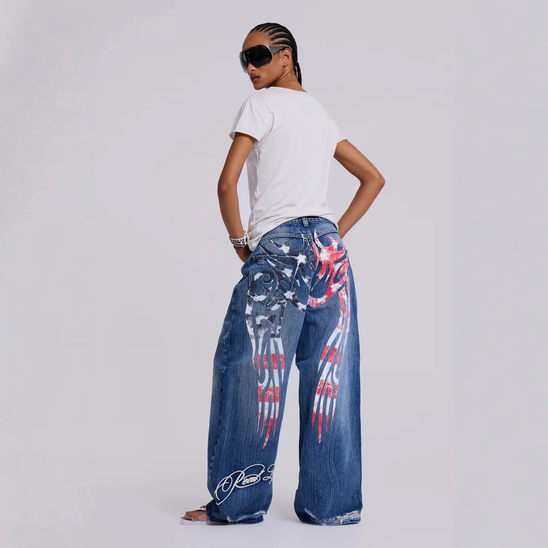 

Goth Pattern Print Baggy Jeans Women Clothing Street Harajuku Hip Hop Retro Universal High Waisted Jeans Casual Loose Y2k Pants