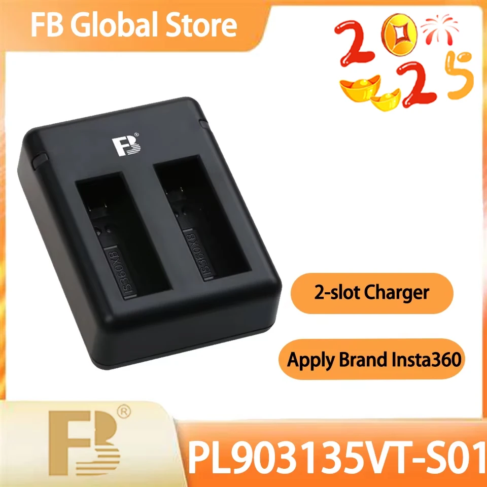 

FB PL903135VT-S01 Dual Slot Micro USB and Type-C Interface Charging Portable Panoramic Camera Battery Charger for Insta360