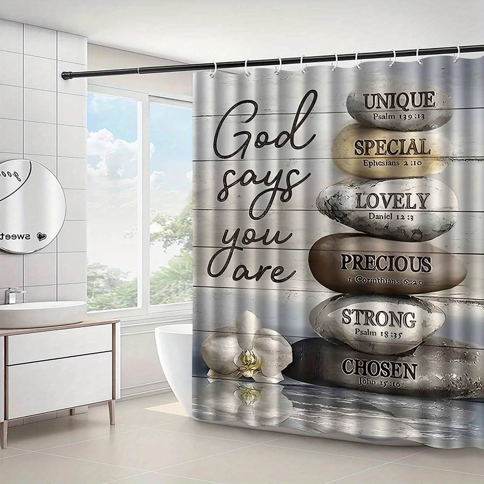 Inspirational Bible Verse Shower Curtain God Says You Are Unique Special Precious Waterproof Fabric Religious Bathroom Decor