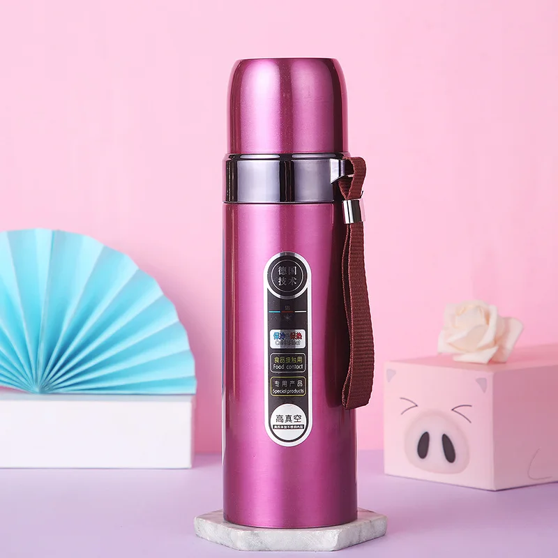 Wholesale Thermoses Bullet Vacuum Flask Thermal Gym Cup 500ML Insulated Sport Bottle 304 Stainless Steel With Strap