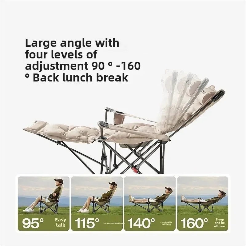 Adjustable Backrest Folding Recliner Portable Camping Chair Cotton-Filled Seat for Travel Beach Fishing Outdoor Use