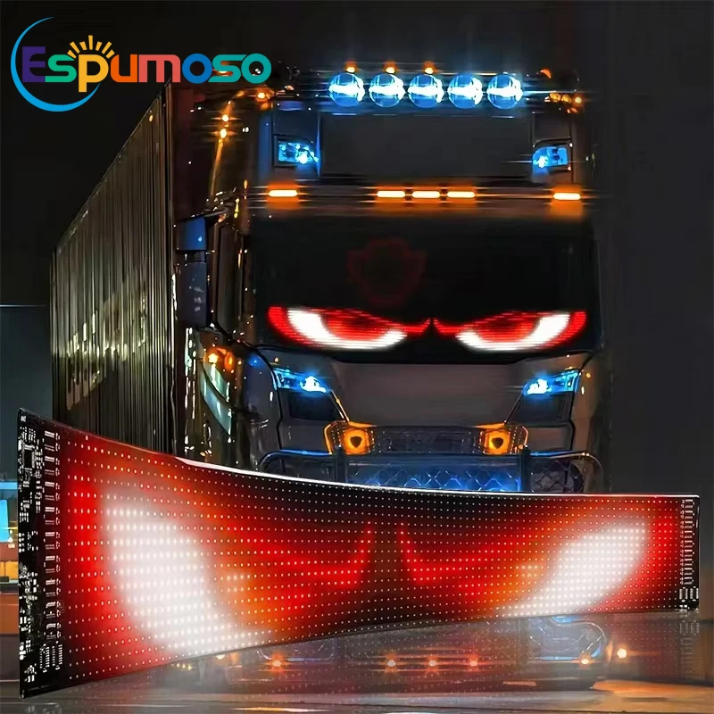 Truck Car Devil Eye LED Pixel Panel Light Remote Control Soft Foldable Lighting Scrolling For Board Windshield 12V 24V Screen Di
