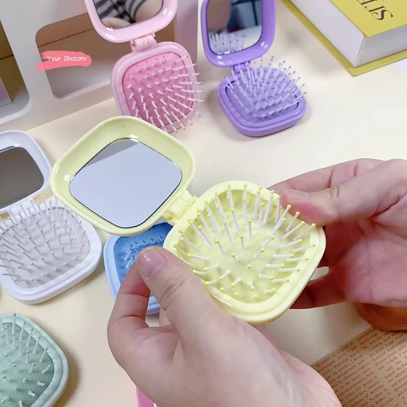 

Candy Colored Air Cushion Comb Portable Travel Massage Folding Mirror Women's Cute Small Hair Brush Styling Tool