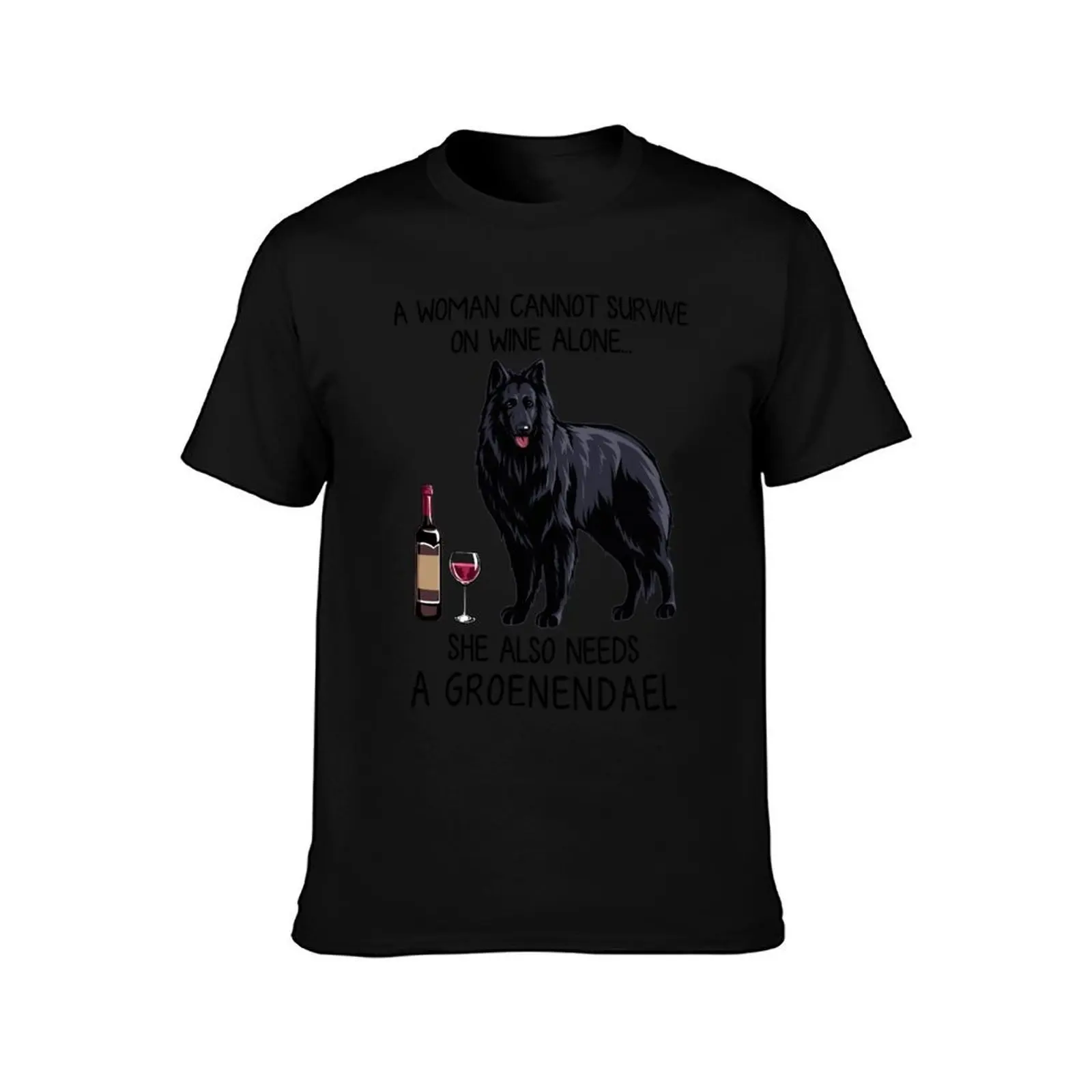 Groenendael dog and wine Funny gift for dog mom T-Shirt Plus Size Workout Short Sleeve Top T-Shirt
