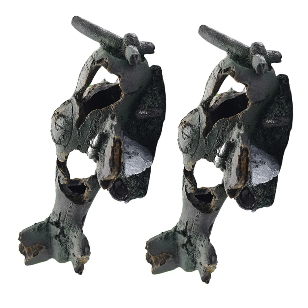 

2pcs Resin Aquarium Statue Water Tank Decoration Damaged Airplane Fish Shrimp Hiding Cave Ornament Underwater Theme Decor