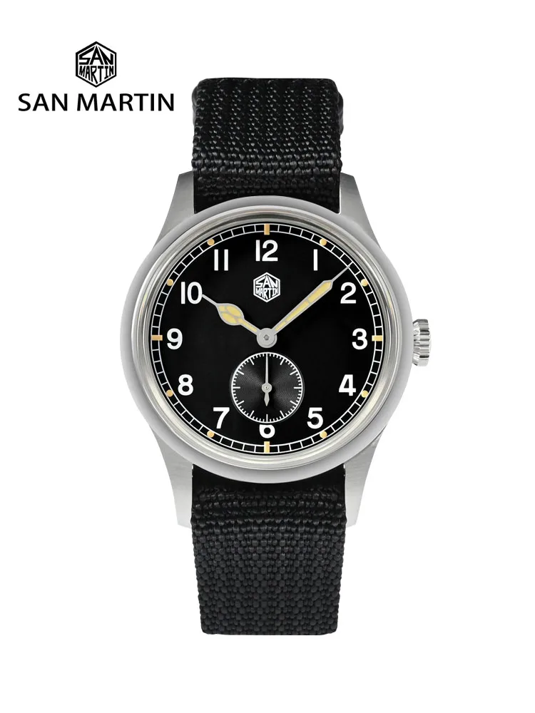 San Martin-Montre Pilote LearDA 6004 pour Homme, Bracelet en Nylon, Style Simple, Mouvement à Quartz, Flieger, SN0105, Happator, 36mm