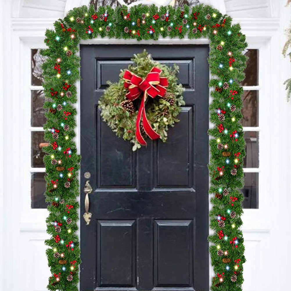 

1pc Luminous Garland Christmas Hanging Decorative Door Wedding Festival Lighted Pvc Pine Cones Stain Rattan Xmas Party