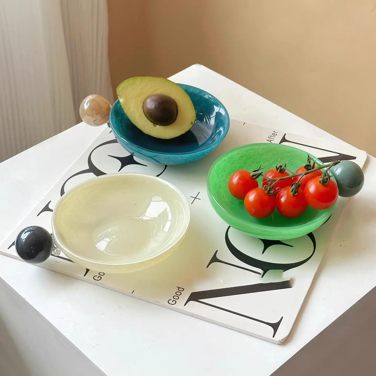 Fruit Bowl Colored Glaze Living Room Coffee Table Home Use Delicate High Appearance Artistic Snack Candy Dish