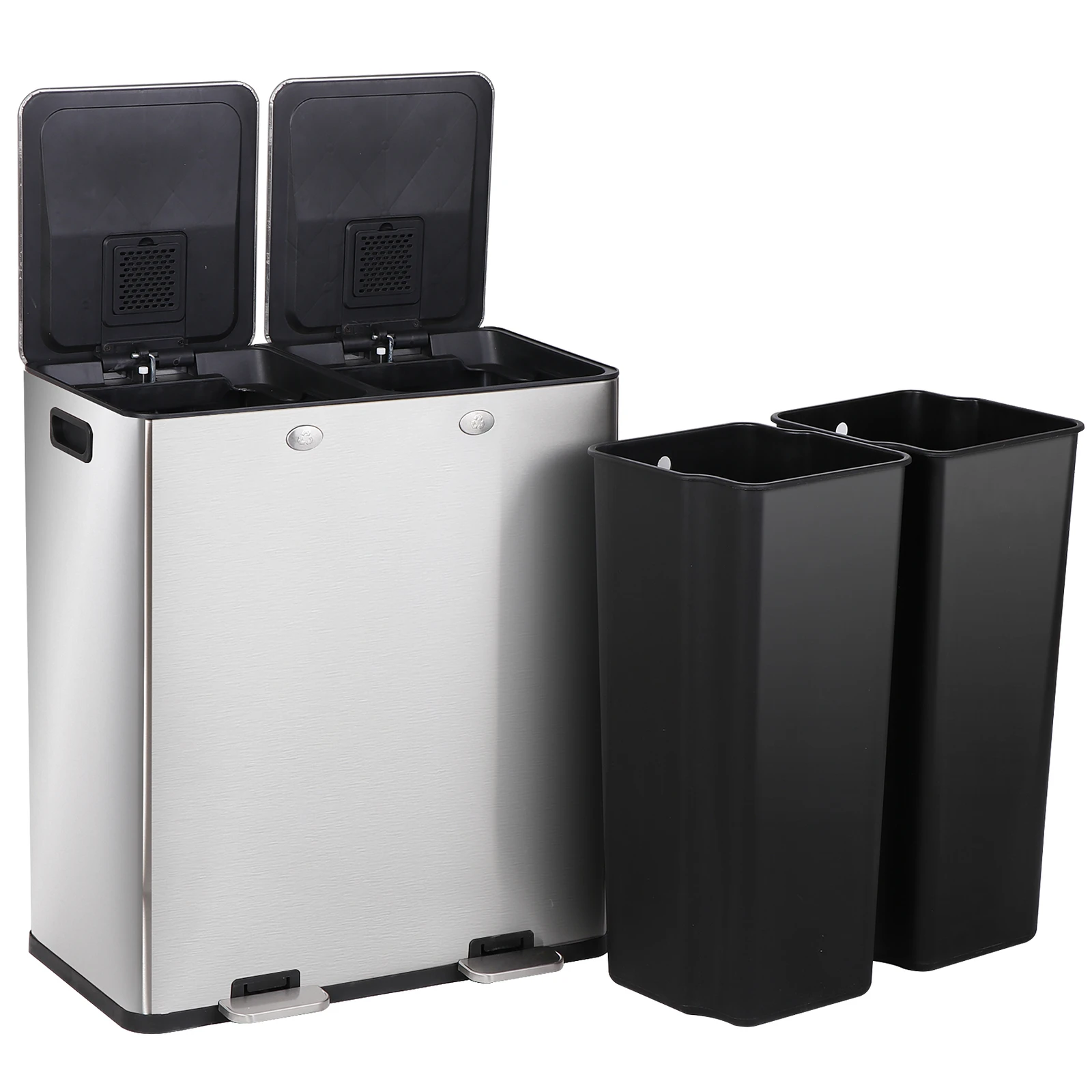 

16Gal Dual Compartment Trash Can Stainless Steel Kitchen Garbage Bin Foot Pedal